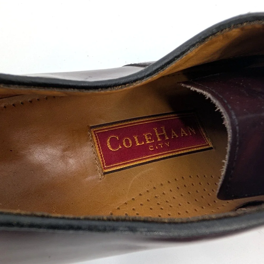 Cole Haan Mens 11‎ D Burgundy Leather Cap Toe Oxford Dress Shoes - Distressed